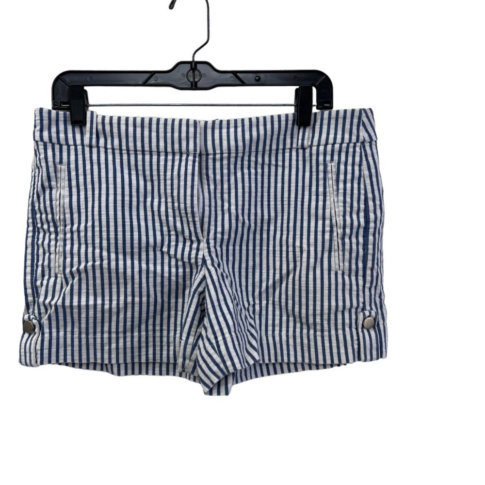 White house black market blue white striped womens shorts zipper front  Size: 8